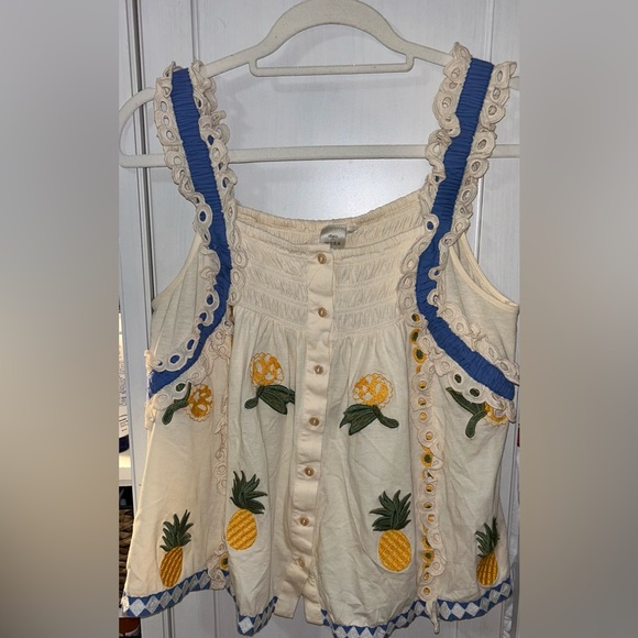 Anthropologie seen worn keep size S sleeveless pineapple blouse - Picture 2 of 3